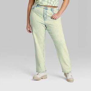 Women's Super-High Rise Acid Over-Dye Straight Jeans - Wild Fable Lime Green
